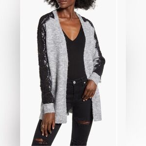 Vero Moda light Gray melange cardigan with Black Lace. Never worn. Size medium.